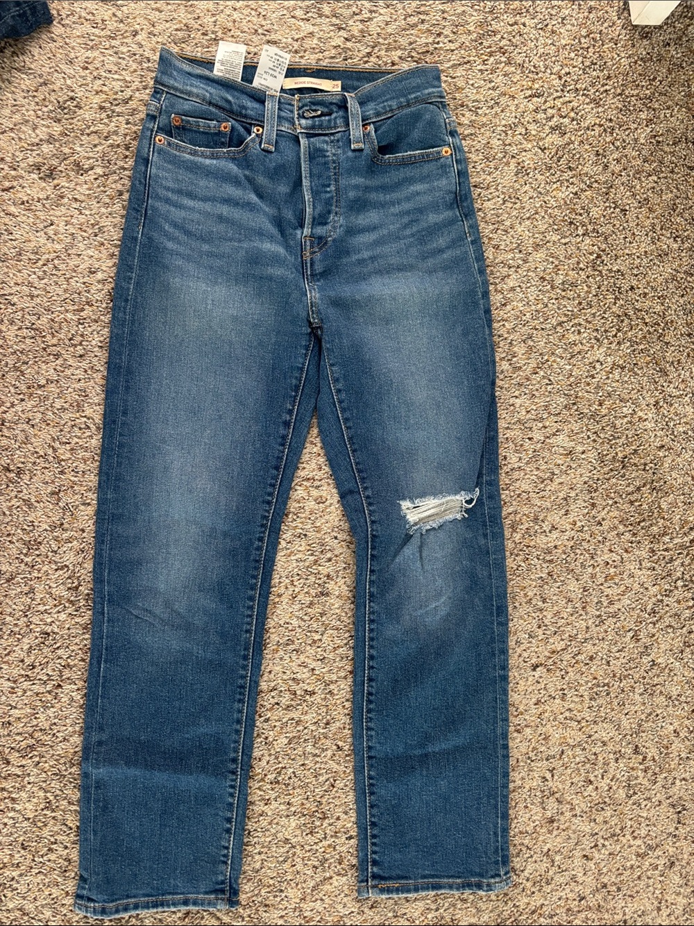 Levi's Dark Blue Straight Leg Jeans with Knee Distress 25X26